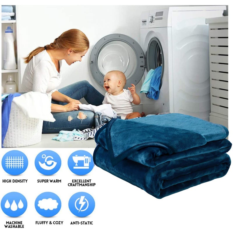 EASELAND Soft Queen Size Blanket Warm Fuzzy Microplush Lightweight Thermal Fleece Blankets for Couch Bed Sofa,90x90 Inch, Peacock Blue - Image 2